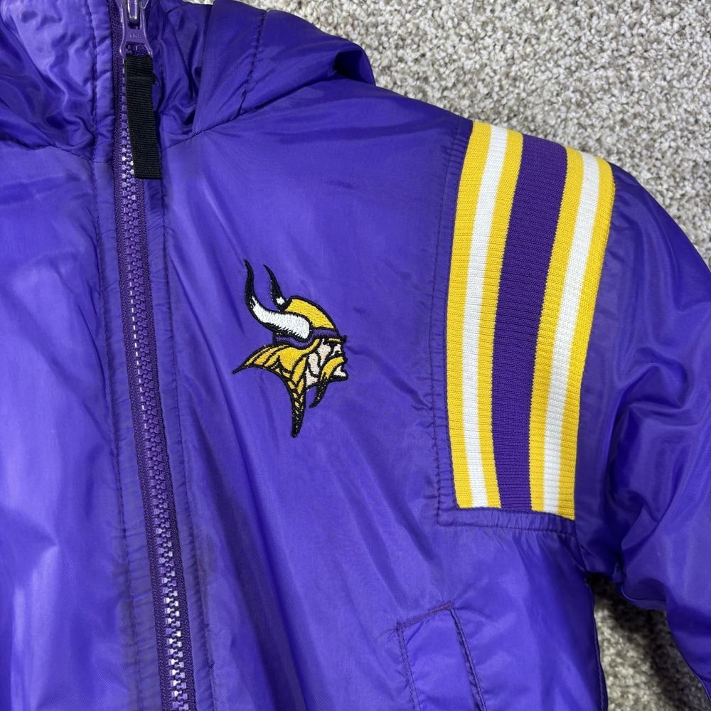 Vintage Minnesota Vikings Jacket Boys 7 Purple NFL Football Pro Tuff Hooded - Picture 2 of 8